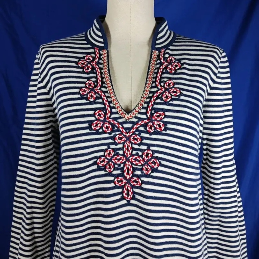 Tory Burch Striped Embroidered Top